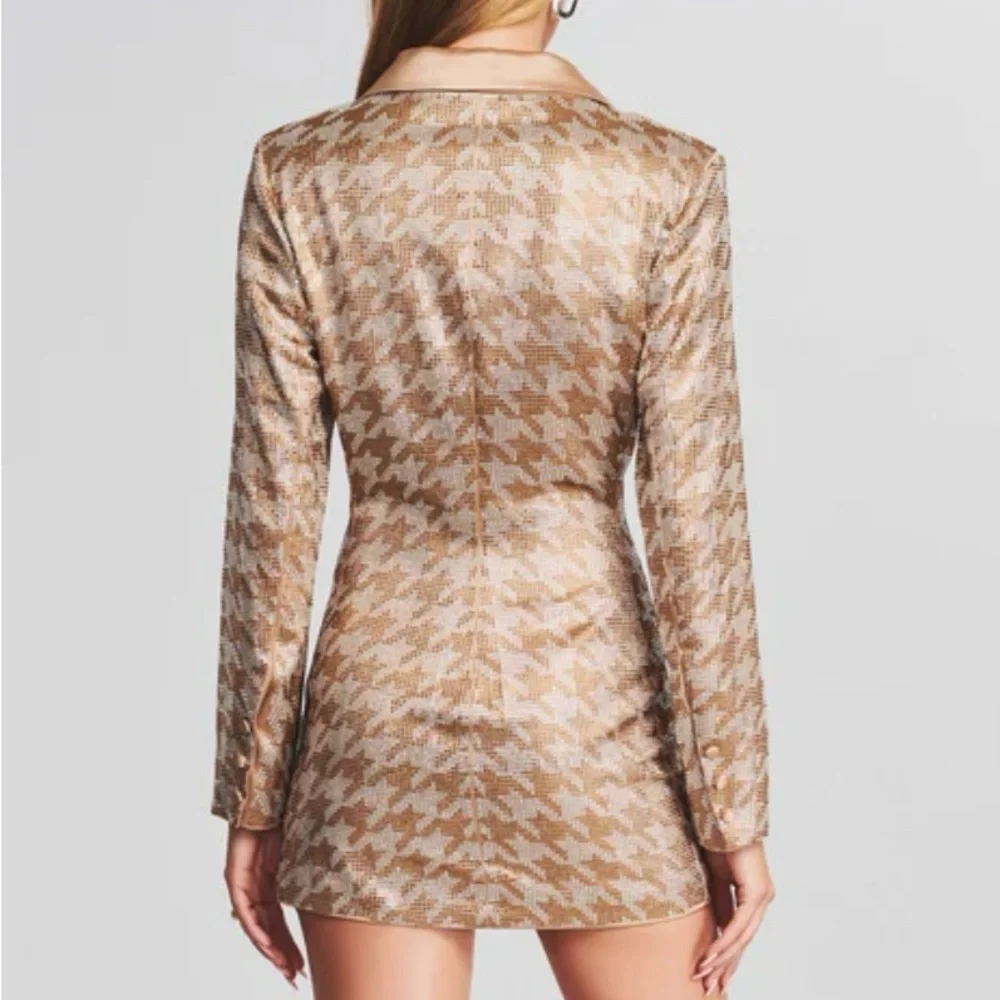 Retrofete Jules Embelished Blazer Mini Dress XS Gold Sequin Houndstooth - Picture 2 of 7